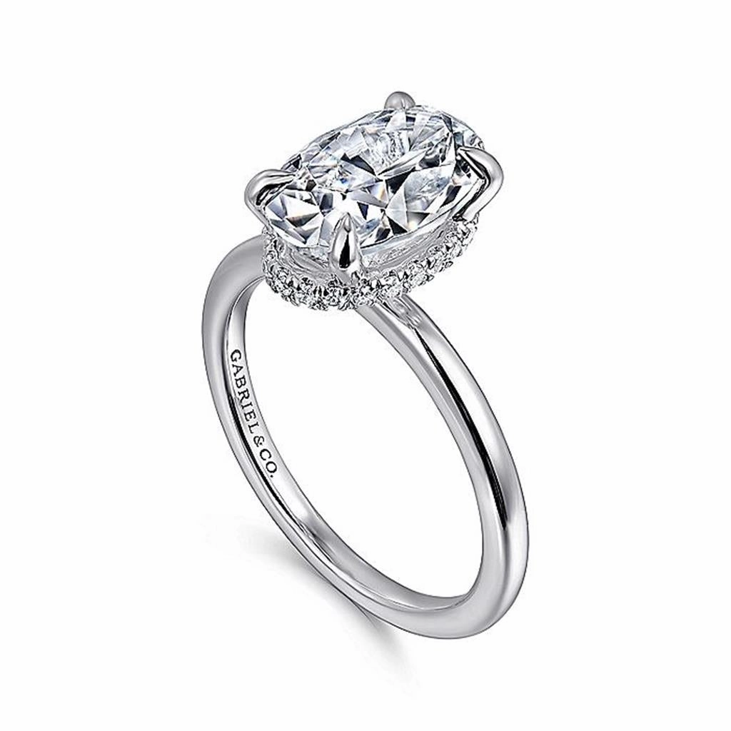 14K White Gold 'Rainah' Hidden Halo Oval Diamond Engagement Ring