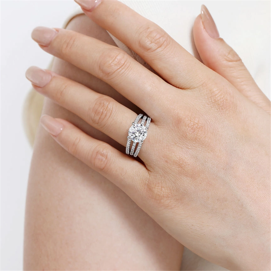 14K White Gold 'Rivah' Split Shank Round Natural Diamonds Natural Diamonds Engagement Ring