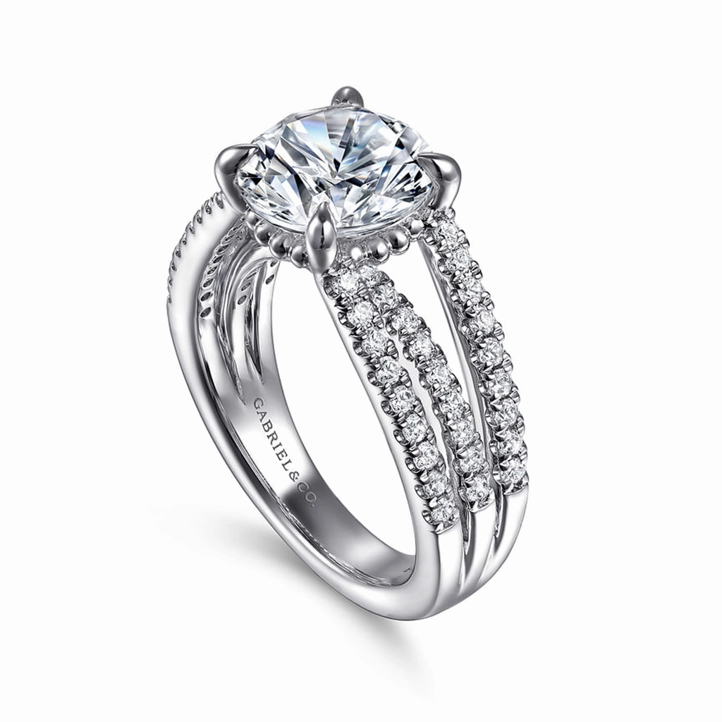 14K White Gold 'Rivah' Split Shank Round Natural Diamonds Natural Diamonds Engagement Ring