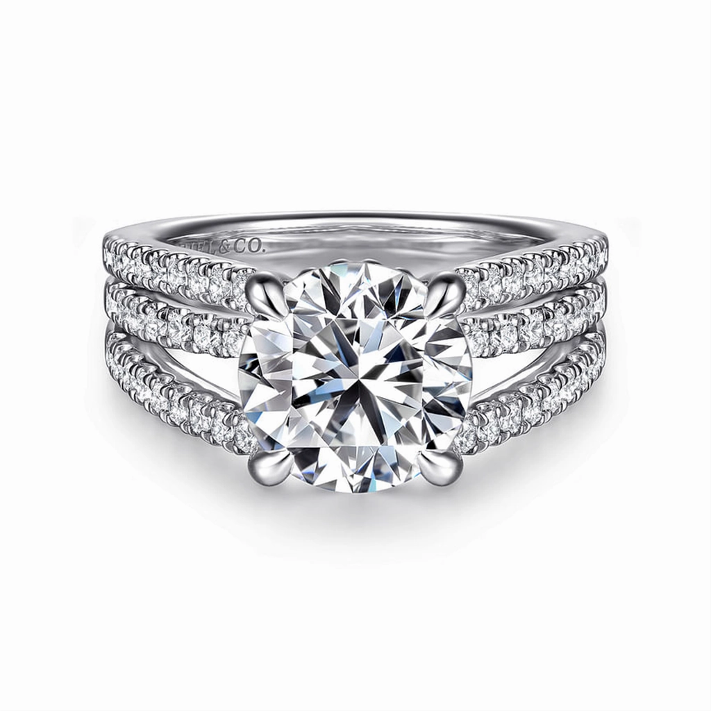 14K White Gold 'Rivah' Split Shank Round Natural Diamonds Natural Diamonds Engagement Ring