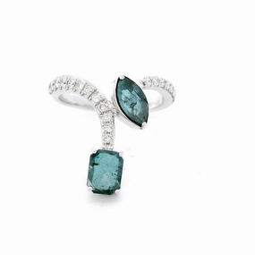 14K White Gold 'Salt & Pepper' Chevron Blue Diamond Ring