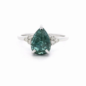 14K White Gold 'Salt & Pepper' Classic Blue Diamond Ring