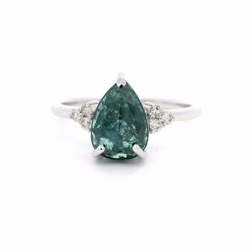 14K White Gold 'Salt & Pepper' Classic Blue Diamond Ring