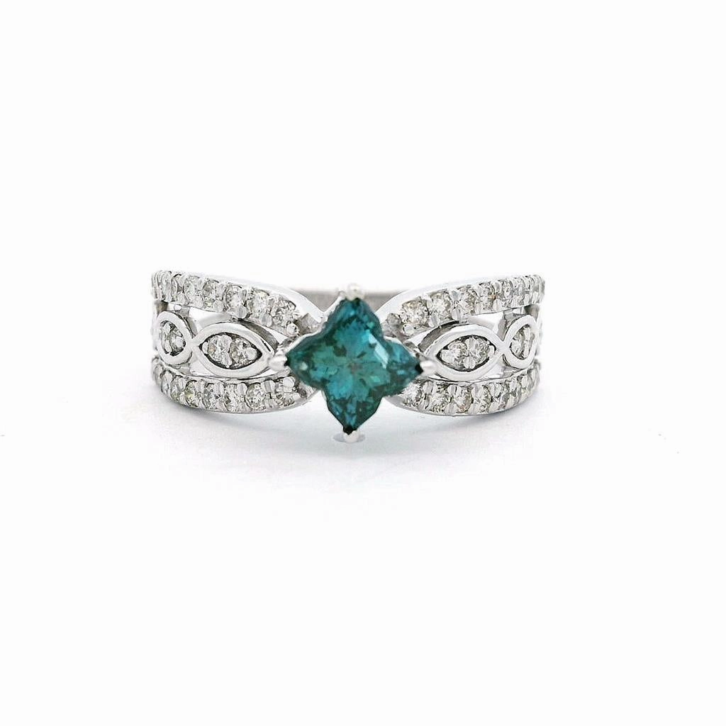 14K White Gold 'Salt & Pepper' Flower Blue Diamond Ring