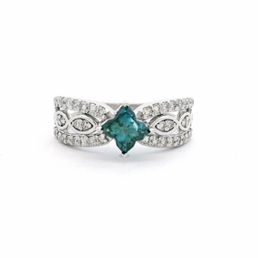 14K White Gold 'Salt & Pepper' Flower Blue Diamond Ring