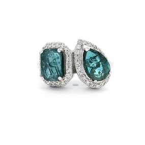 14K White Gold 'Salt & Pepper' Toi Et Moi Blue Diamond Ring