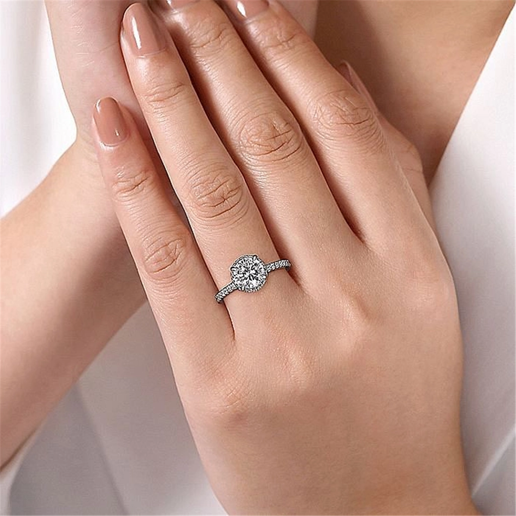 14K White Gold 'Senne' Hidden Halo Round Diamond Engagement Ring
