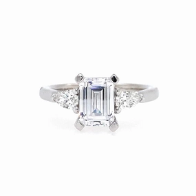 14K White Gold 'Sunday' Three Stone Emerald Cut Diamond Engagement Ring