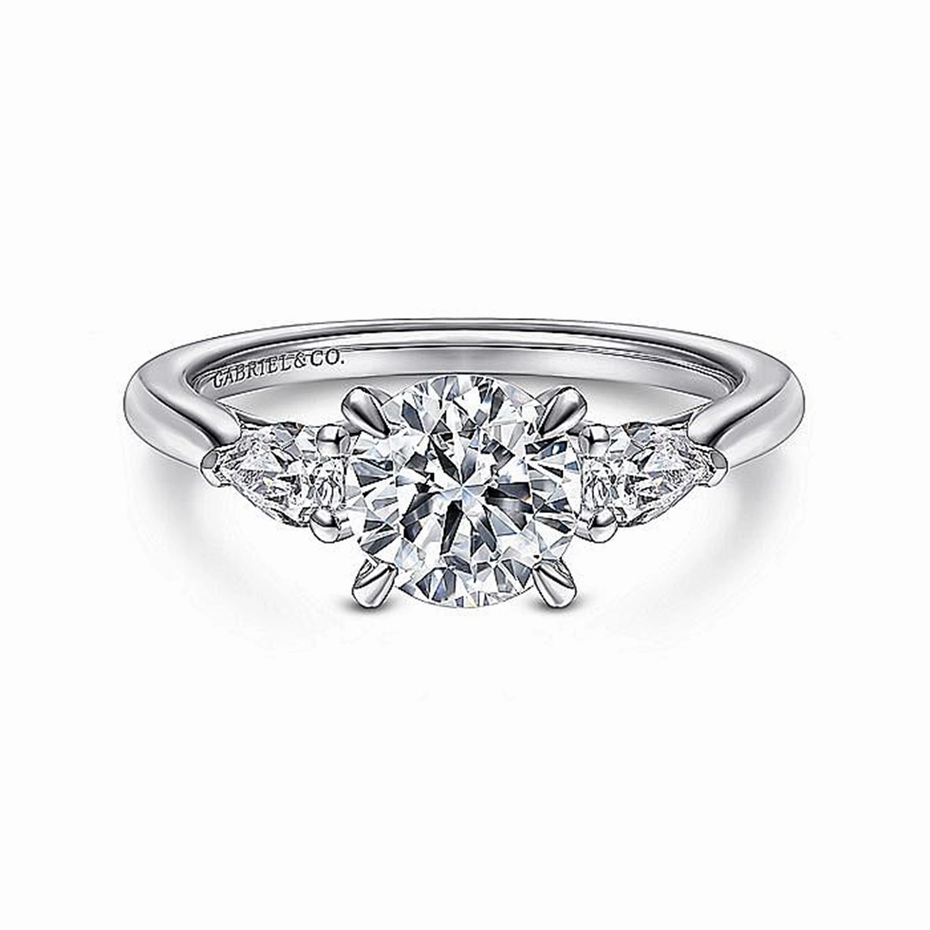 14K White Gold 'Sunday' Three Stone Round Diamond Engagement Ring