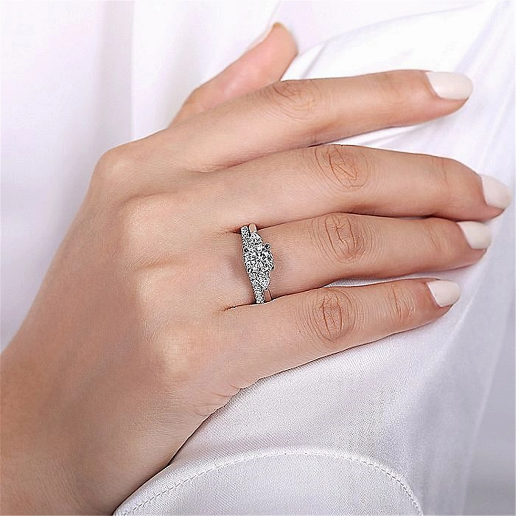 14K White Gold 'Sunday' Three Stone Round Diamond Engagement Ring