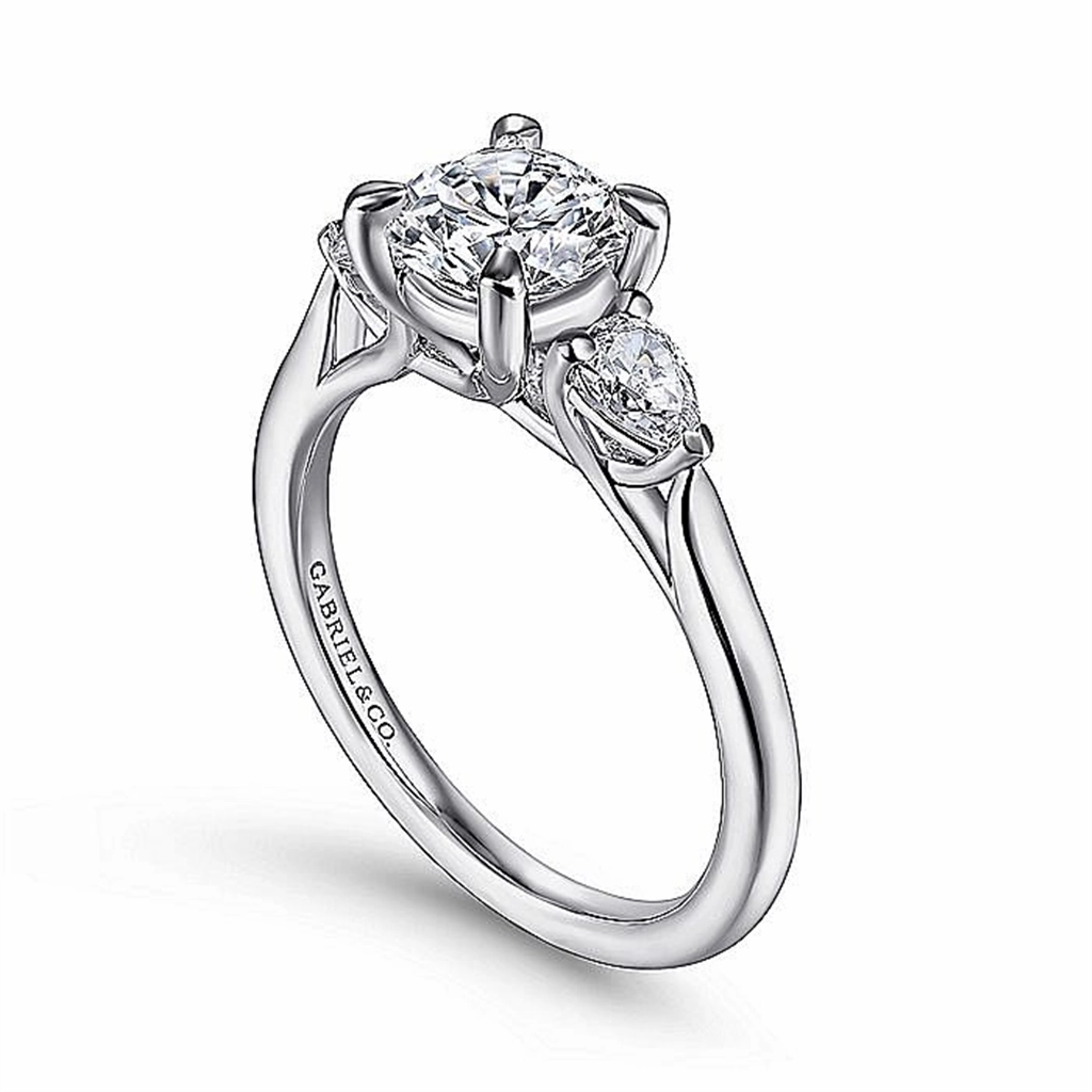 14K White Gold 'Sunday' Three Stone Round Diamond Engagement Ring