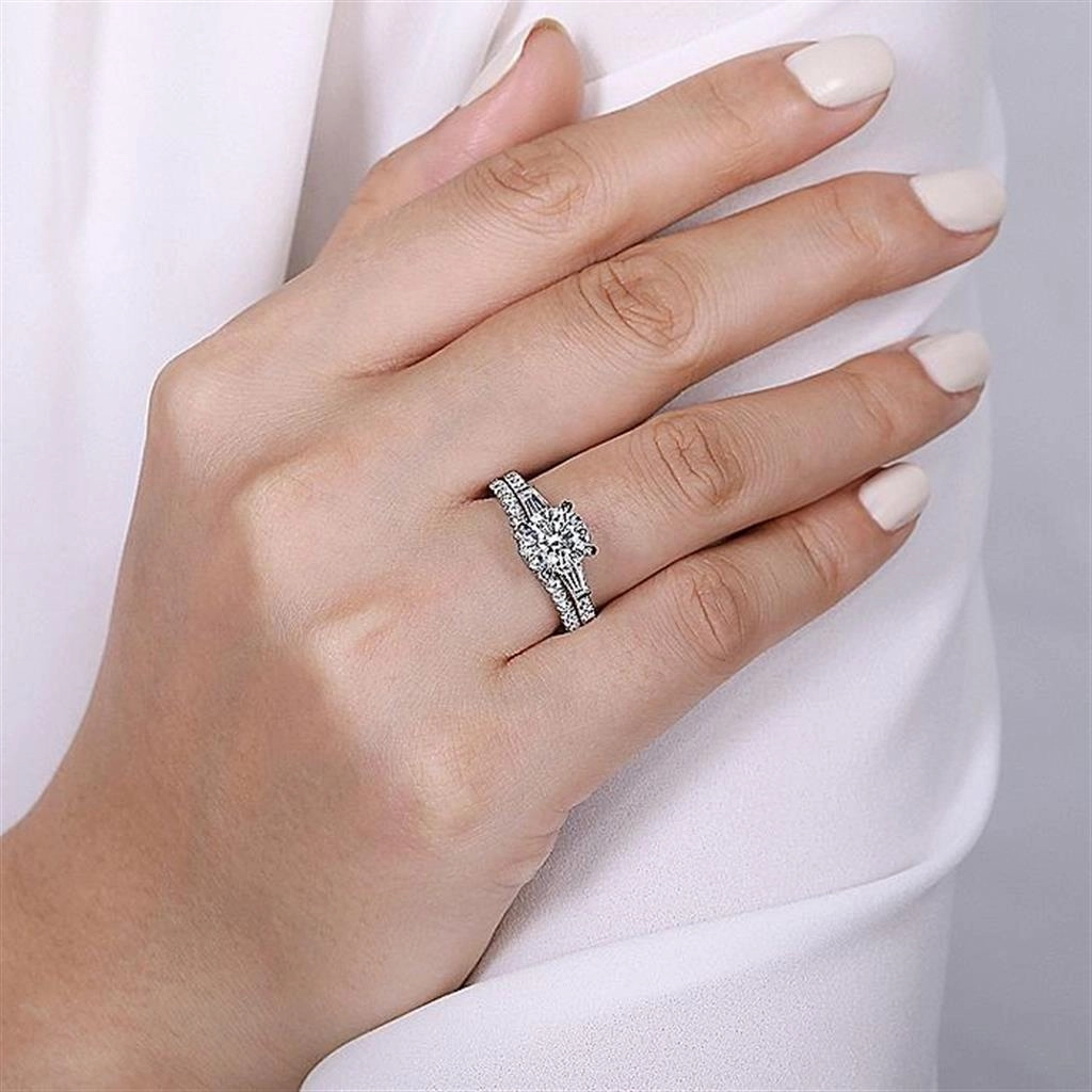 14K White Gold 'Tierra' Three Stone Diamond Engagement Ring