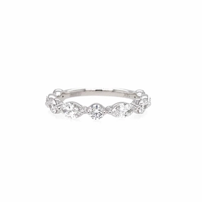 14K White Gold Alternating Marquise and Round Shape Diamond Band