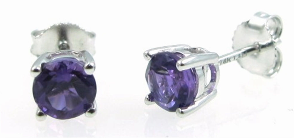 14K White Gold Amethysts Stud Earrings