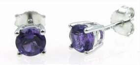14K White Gold Amethysts Stud Earrings