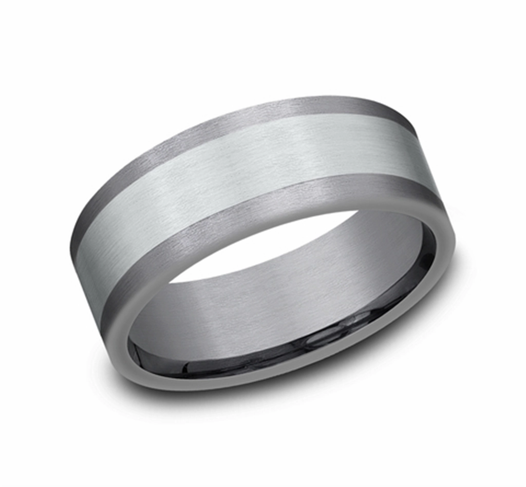 14K White Gold And Grey Tantalum 8mm Wedding Band