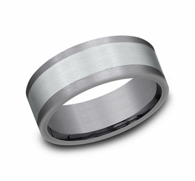 14K White Gold And Grey Tantalum 8mm Wedding Band