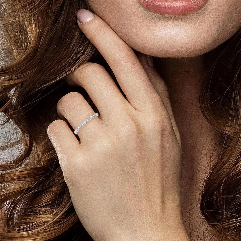 14K White Gold Baguette Diamond Stackable Fashion Ring