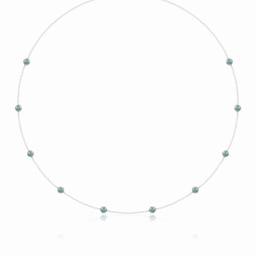 14K White Gold Bezel Set Blue Topaz Station Necklace