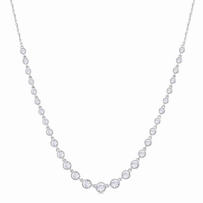 14K White Gold Bezel Set Graduated Diamond Tennis Necklace