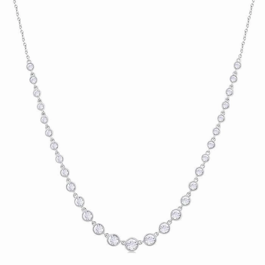 14K White Gold Bezel Set Graduated Diamond Tennis Necklace
