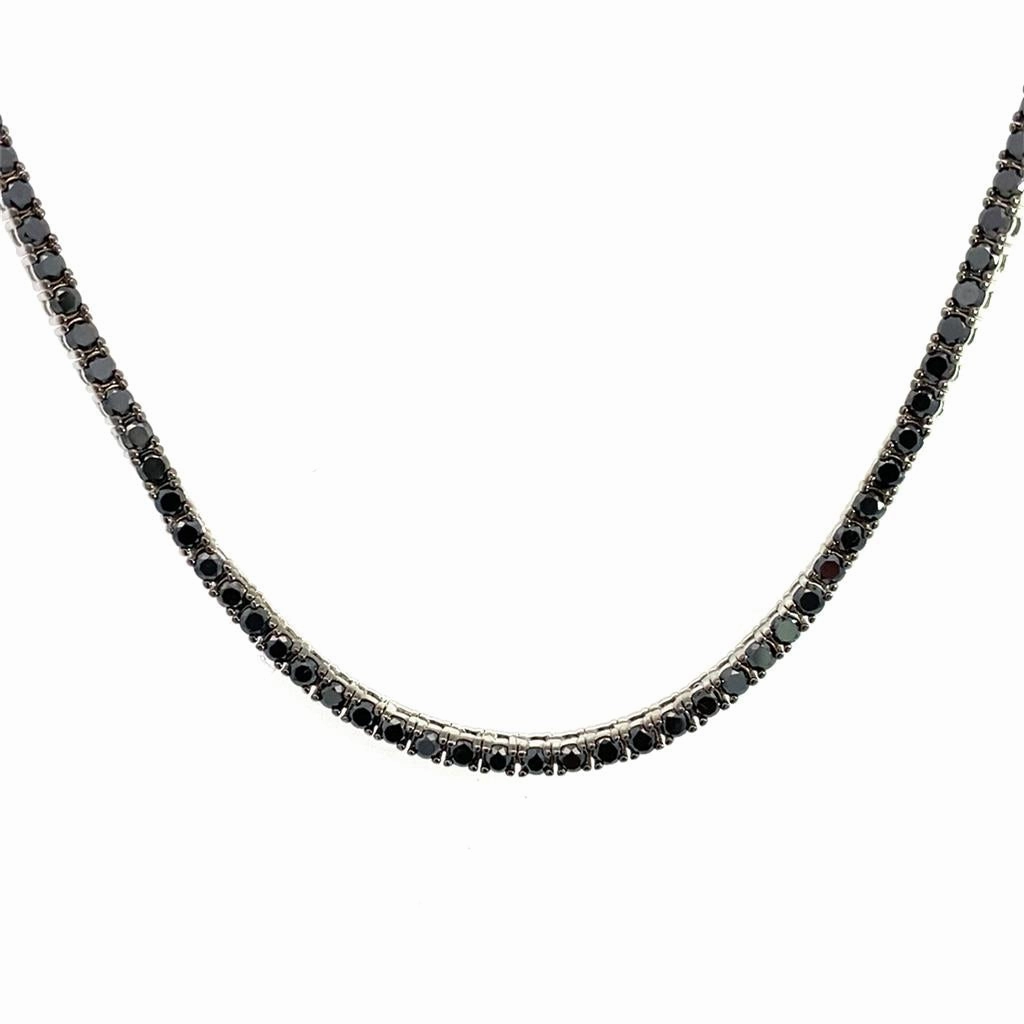 14K White Gold Black Diamond Tennis Necklace