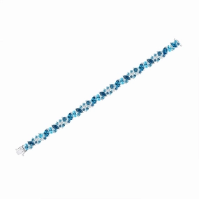 14K White Gold Blue Topaz And Diamond Cluster Bracelet