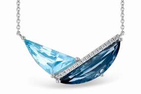 14K White Gold Blue Topaz And Diamond Necklace