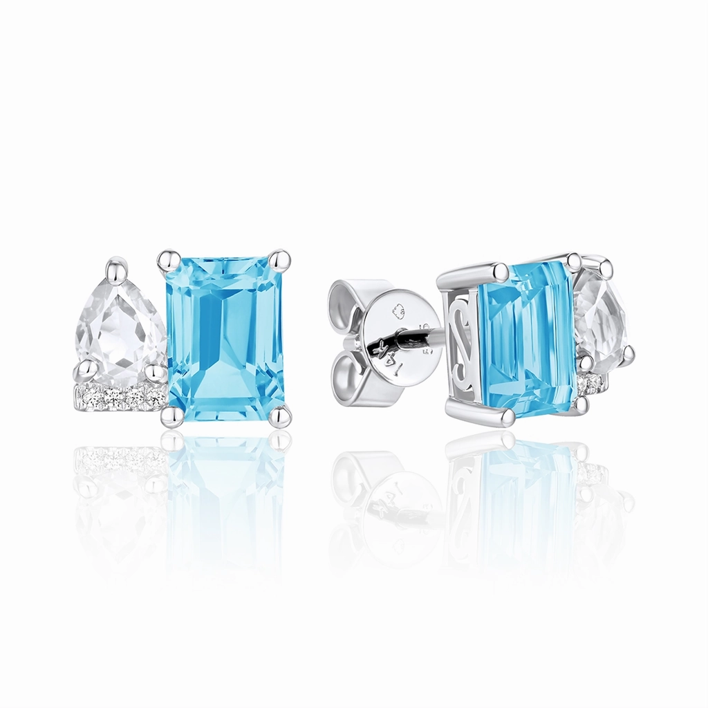 14K White Gold Blue Topaz And White Topaz Toi Et Moi Earrings
