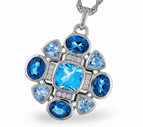 14K White Gold Blue Topaz Contemporary Pendant