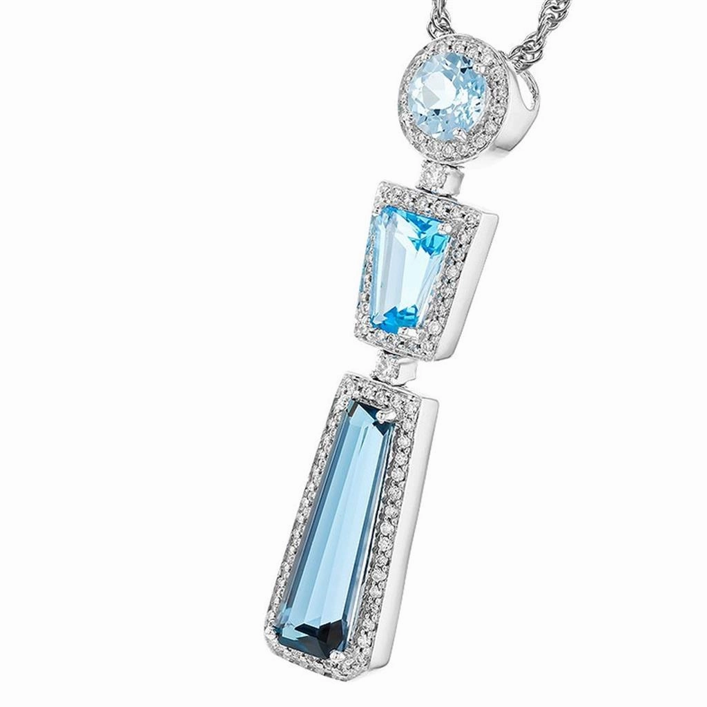 14K White Gold Blue Topaz Drop Pendant Necklace