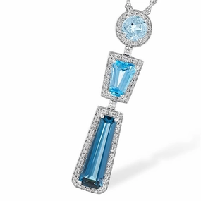 14K White Gold Blue Topaz Drop Pendant Necklace