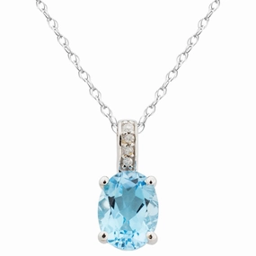 14K White Gold Blue Topaz Oval Pendant