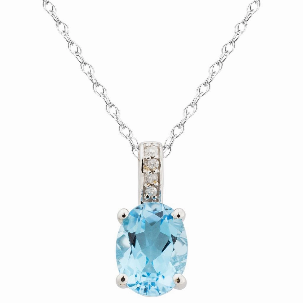 14K White Gold Blue Topaz Oval Pendant