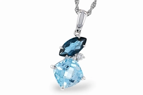 14K White Gold Blue Topazes Drop Pendant