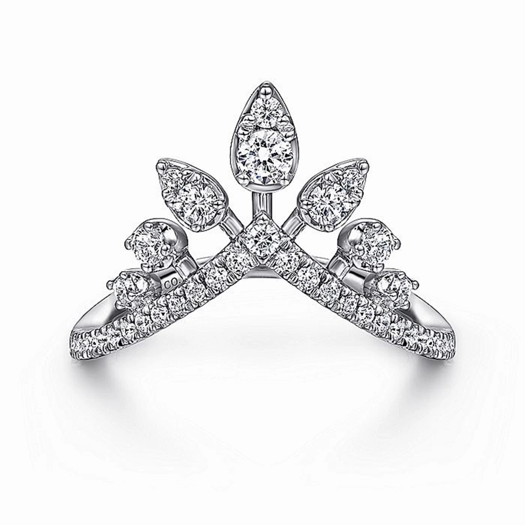 14K White Gold Bursting Diamond Chevron Ring