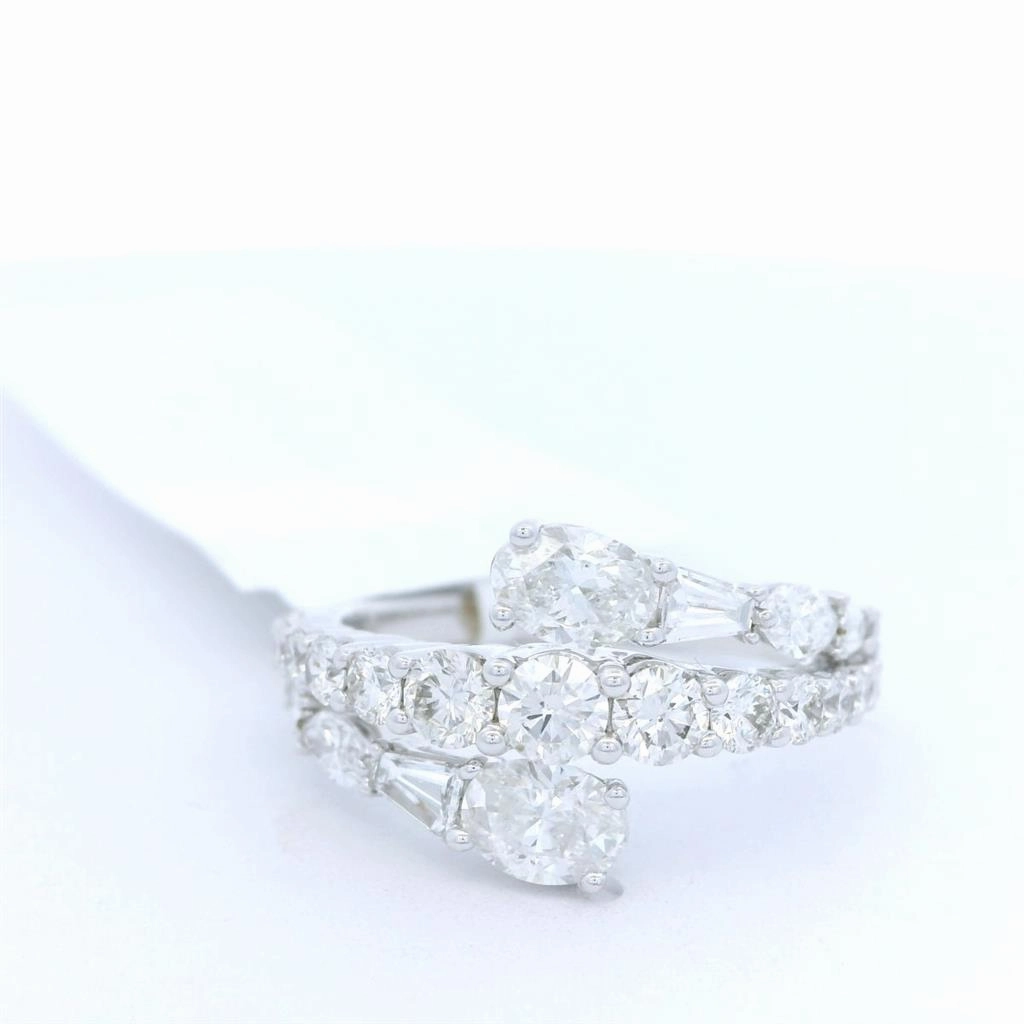 14K White Gold Bypass Natural Diamonds Ring