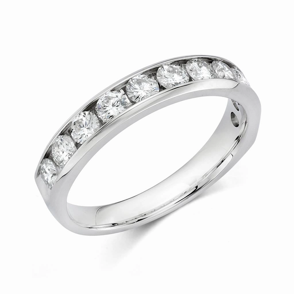 14K White Gold Channel Straight Natural Diamonds Band