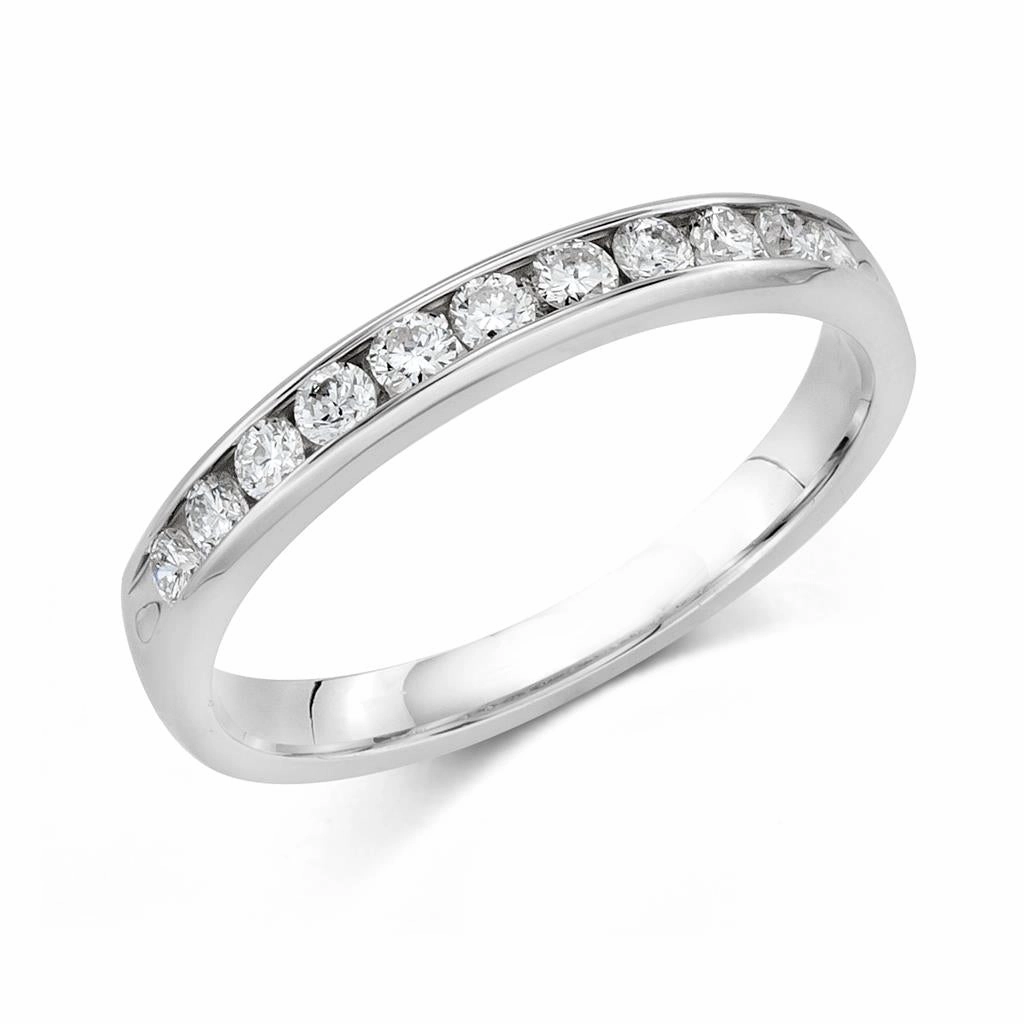 14K White Gold Channel Straight Natural Diamonds Band
