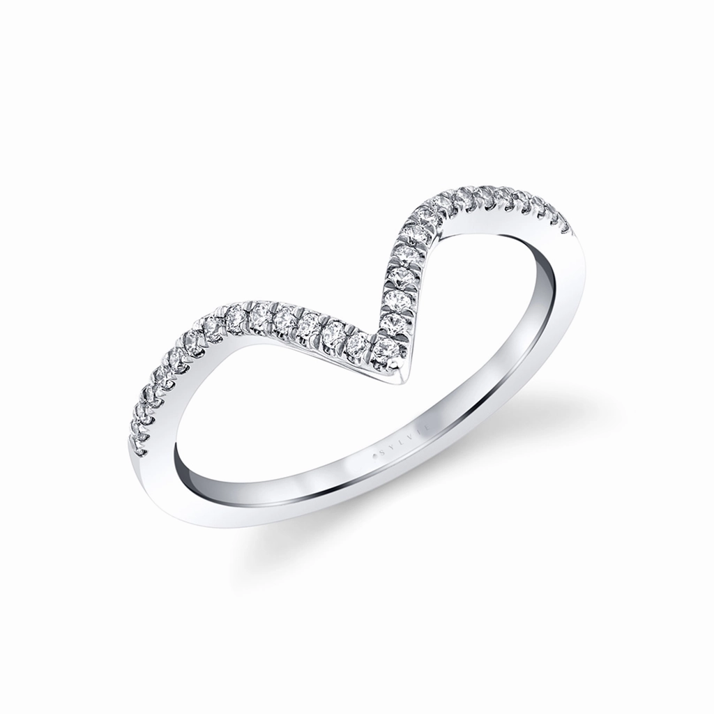 14K White Gold Chevron Diamond Band