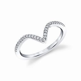 14K White Gold Chevron Diamond Band