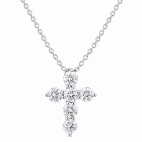 14K White Gold Cross Diamond Pendant Necklace