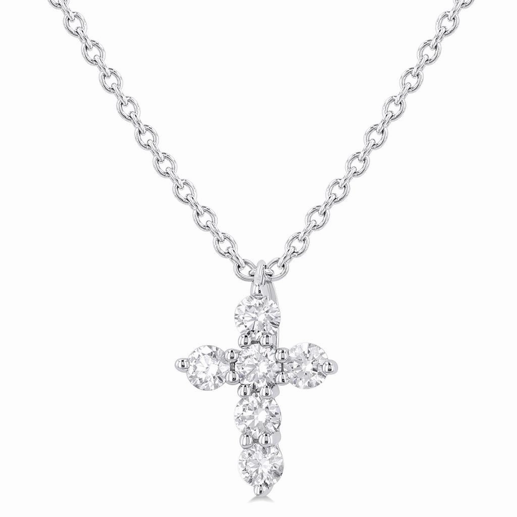 14K White Gold Cross Diamond Pendant Necklace