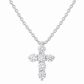 14K White Gold Cross Diamond Pendant Necklace