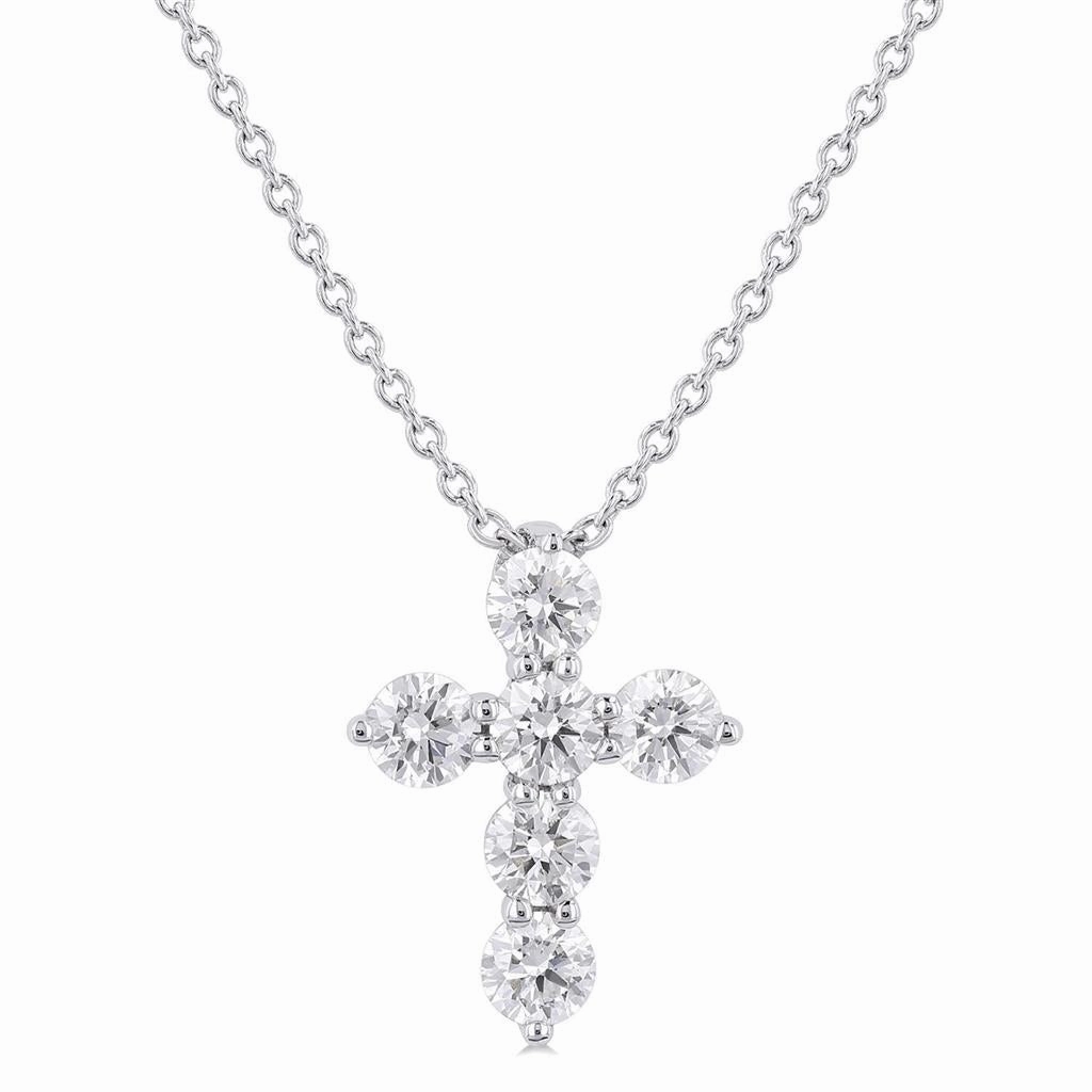14K White Gold Cross Diamond Pendant Necklace