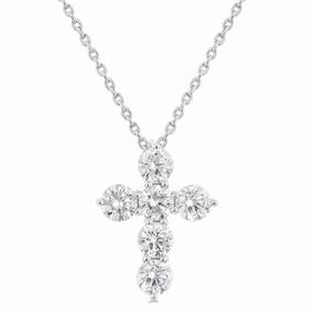 14K White Gold Cross Diamond Pendant Necklace