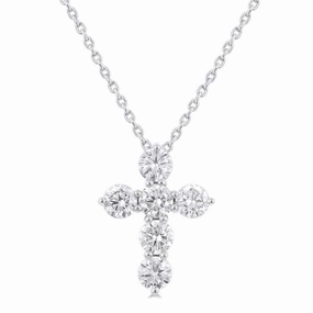 14K White Gold Cross Diamond Pendant Necklace