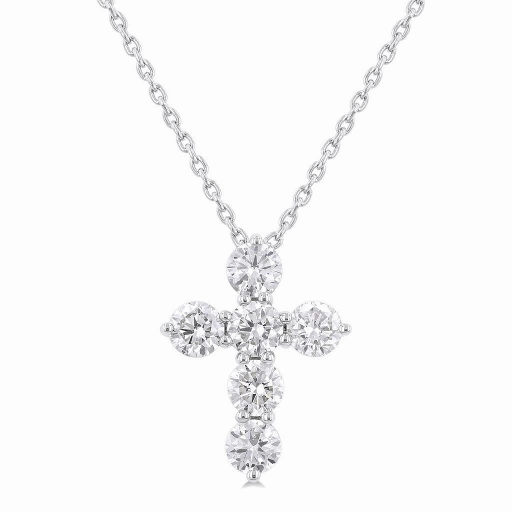 14K White Gold Cross Diamond Pendant Necklace