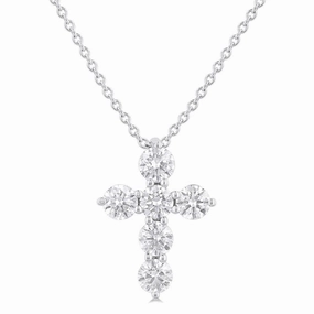 14K White Gold Cross Diamond Pendant Necklace