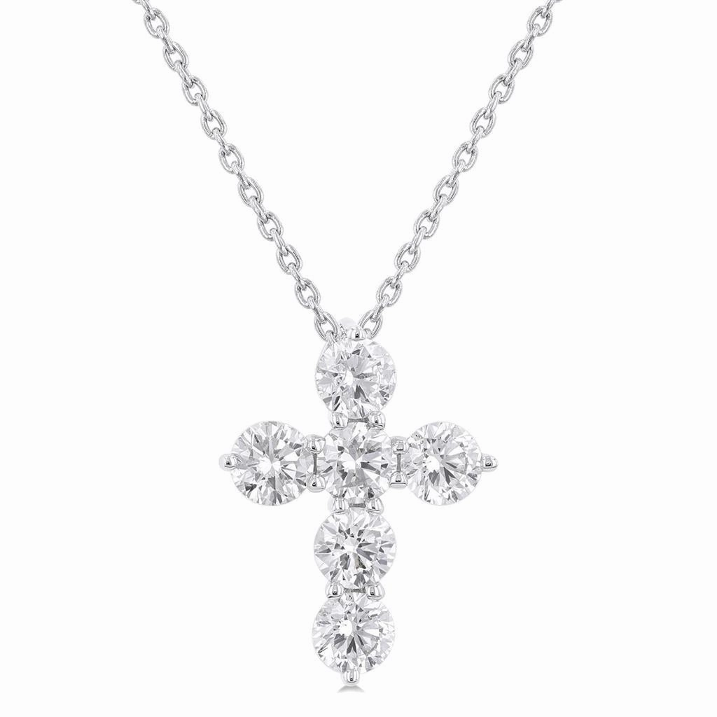 14K White Gold Cross Diamond Pendant Necklace